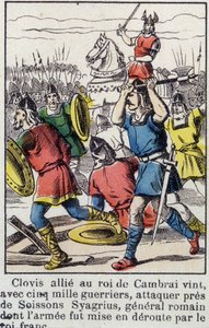 クローヴィスはカンブレーの王と同盟し、5000人の戦士を連れてソワソンの近くに来て、ローマの将軍Syagriusを攻撃したが、その軍はフランクの王に敗れた。