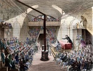 ジャコバンクラブ - パリ・ヌーヴ＝サントノーレ通り 1789年 - ジャコバンクラブの眺め。聖ドミニカ修道会の旧修道院 - 1789年の革命の際のジャコバン・クラブでのセッション - 1844年のエングレーヴィング - フランス革命。ジャコバンクラブでの一コマ 作： French School