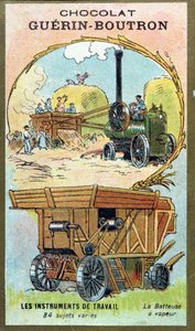 蒸気脱穀機を描いたChocolat Guerin-Boutronのコレクターカード