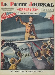 1927年5月21日のニューヨークからパリへの最初の大西洋横断飛行の後、ルブルジェ空港に到着したチャールズリンドバーグ大佐（1902-74）、1927年6月5日、ルプチジャーナルの表紙（col