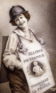 フランスのために働く女性たちよ（出産の扇動）、ポストカード、1918年V.S. 作： French School