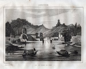 コモ - コモ湖 - コム湖 - M. de Norvins, Ch. Nodier 1834-1836による「Picturesque Italy」からのエングレーヴィング。 作： French School