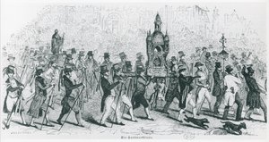 ツール・ド・フランスを祝うコンパニオンたち 1845年頃（彫刻）（モノクロ写真）