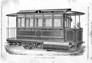 圧縮空気式路面電車 - Louis Figuier著「The new conquests of science（科学の新しい征服）」より