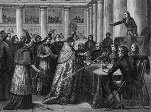 1801年のコンコルダート - フランス（ナポレオン・ボナパルトの立会いのもと）とサン・シエージュ（サン・シエージュ）との間のコンコルダートの署名（エングレービング