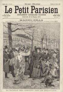 マルディグラのパリの大通りでの紙吹雪合戦（版画 作： French School