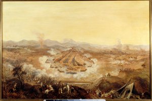 アルジェリアのコンケーテ。「1844年8月16日のアイズリーの戦いでは、アブド・エル・カーダーを支持するモロッコ人とフランス人が対峙している」フランス派の絵画。1844年パリ、軍隊博物館（Musee de l