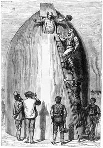 ロケットの建設、ジュールヴェルヌ（1828〜1905）による地球から月へのイラストパリ、ヘッツェル、1865年に出版