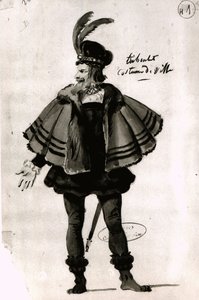 トリブーレのコスチュームデザイン、Le Roi samuse（1832）、Victor Hugo（1802-85）、1832（ペンと紙にインク） 作： French School