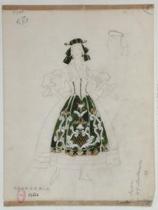 オペラカヴァレリアルスティカーナの衣装デザイン、ピエトロマスカーニ（1863-1945）（紙に鉛筆とトイレ） 作： French School