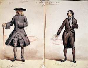 アルフレッド・ド・ヴィニー（1791-1863）による最初のChatterton制作のための衣装デザイン：QuaterとGeffroy、Chattertonとして1835（紙にトイレ） 作： French School