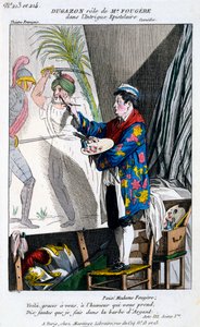1796年に出版されたプチギャラリードラマティックから、リントエピストリーのムッシューフージェールの役を演じるデュガゾンのコスチューム 作： French School