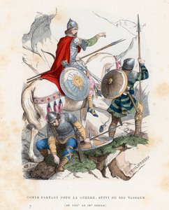 戦争に向けて出発し、8世紀から9世紀まで家臣を数えます。 作： French School