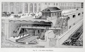 1899年の「La nature」に掲載されたパリの地下鉄サンミッシェル駅の断面図 作： French School