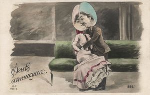 エッグヘッドを持つカップル（カラーリトグラフ 作： French School