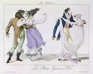 ワルツを踊るカップル、Le Bonジャンル、1810年頃 作： French School