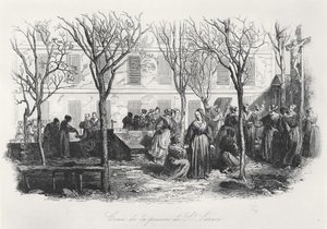 パリ聖ラザール刑務所の中庭、c。 1840 作： French School