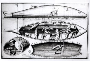 潜水艦の断面、1689年3月の原稿より 作： French School