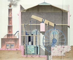 ワットスチームエンジンの断面（ペンとインク、紙にトイレ） 作： French School