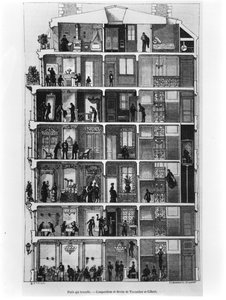 パリの建物の断面図、frpm Le Magasin Pittoresque、1883 作： French School