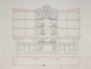 ナポレオンの住宅開発における住宅の断面図、1849年パリ、ロシュシュアール通り58 作： French School