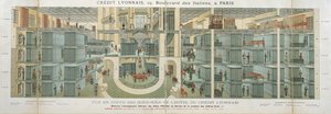 Credit Lyonnaisの地下の断面図、19 Boulevard des Italiens、c.1878-82 作： French School