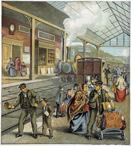 イギリスの鉄道駅の岸壁にいる群衆 作： French School