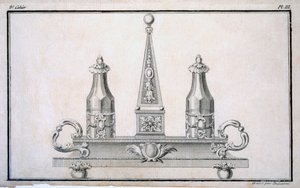 Duhamelがまとめた新古典主義の金属細工のデザインのパターンブックから、1770年代から80年代にかけて作られたクルーセット 作： French School