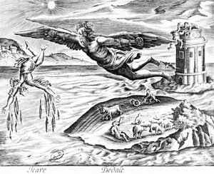 ダイダロスが息子のイカルスと一緒にクレタ島から脱出したとき、彼は1619年に彼の死に落ちた 作： French School