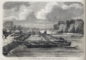 1866年、SURESNESのセーヌ川で発生したダム - エングレーヴィング - Le Monde Illustré 1866 作： French School