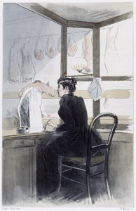 Dame de caisse (chez le boucher) - Pierre Vidalの「La femme à Paris」にて。 作： French School