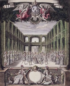 Les Menus Plaisirs du Roi（ペン＆インクと紙のトイレ）というタイトルのコレクションから、正式な庭園で踊る 作： French School