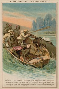 アフリカのオレンジリバーでカバに襲われたデヴィッドリビングストーンズのボート、1867-1873 作： French School