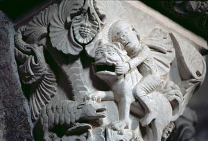 獅子を倒すダビデ（大文字の細部）1130年頃（石材 作： French School