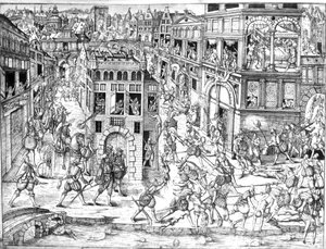 1572年の聖バーソロミュー虐殺の時、ガスパール2世大佐の死（1519-72） 作： French School