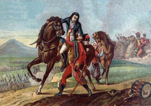 将軍Charles Antoine Desaix de Veygoux (1768-1800)がマレンゴの戦いで領事Lebrunの息子の腕の中で死亡。 作： French School