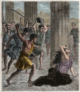 ヒパティアの死 - ヒパティア（c370-415）女性の数学者・哲学者（新プラトン主義者）、アレキサンドリア総主教シリルの信奉者に殺害される - ヒパティア（Hypathy）の死 - 「すべての人の手に届くようになった科学-物理学と化学」のエングレーヴィング b 作： French School
