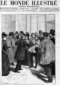 1888年の「The Illustrous World」に掲載された、クレルモン・フェラン駅（Clermont-Ferrand）でのブーランジェ将軍を讃えるデモ。 作： French School