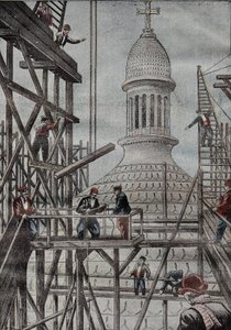 モンマルトルのバシリカのドーム建設の終わりを告げる足場のデモンストレーション。1899年12月17日、「ル・ペレラン」誌に掲載された写真。 作： French School