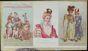 フランスの人口減少と人口増加、マルサス主義に反対するアーサールクレープの小冊子、1895年（カラー彫刻）