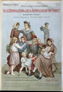 フランスの人口減少と人口増加、マルサス主義に反対するアーサールクレープの小冊子、1895年（カラー彫刻） 作： French School