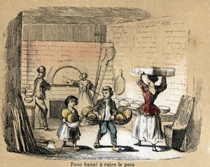 粘土の様々な製造工程と用途の説明：パン窯での粘土の焼成。Les Recreations instructives "の "The clay and its products "のプレート ジュール・デルブリュックの共観図、1860年のエングレーヴィング。個人蔵。 作： French School