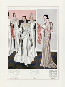 Design for Evening Dresses by Depouy-Magnin, Worth, and Redfern, pub. 1931 colour lithograph.    1201226   ja       japanese Successfully Translated  Original: The Horrors of War: They Do Not Arrive In Time Translat: The Horrors of War: They Do Not Arrive  作： French School