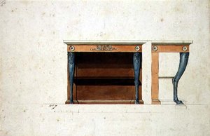 直輸入コンソール・テーブルのデザイン、1795年頃（紙に水彩、ペン＆インク） 作： French School