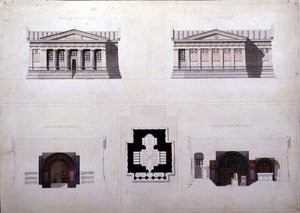 ギリシア・リバイバル様式の霊廟のデザイン 1835年頃 （紙に水彩、ペン＆インク） 作： French School