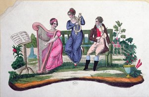 1830年頃の野外コンサートを描いたファンのデザイン