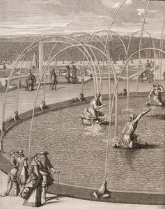 ヴェルサイユのディアナとアポロの泉の詳細、1715年頃に出版された「ヴェルサイユ宮殿と城の平面図、断面図、立面図」より（エングレービング）