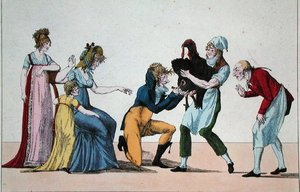 ダインドネード」または「ワクチンのライバル」1800年頃（カラーエングレービング） 作： French School