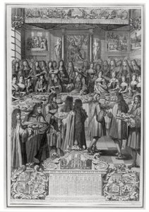 1687年1月30日、Hotel de villeでのルイ14世のディナー（1638〜1715）、1688年のカレンダーから 作： French School