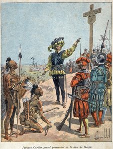 ディスカバー・カナダジャック・カルティエ（1491-1557）は、フランスの航海士兼探検家で、ガスプ湾を占領し、7月24日に十字架を立てた。 作： French School